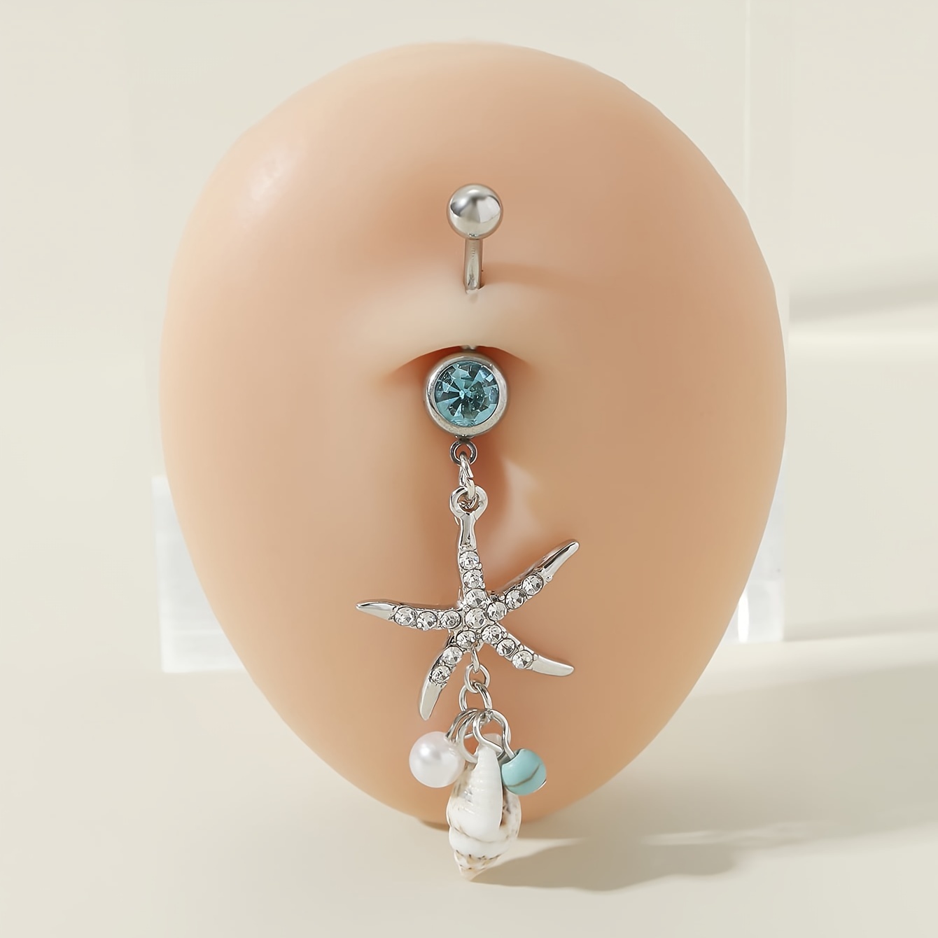 

-chic Stainless Steel Belly Button Ring With Starfish, Conch & Pearl Tassel - , Body Piercing, Nail