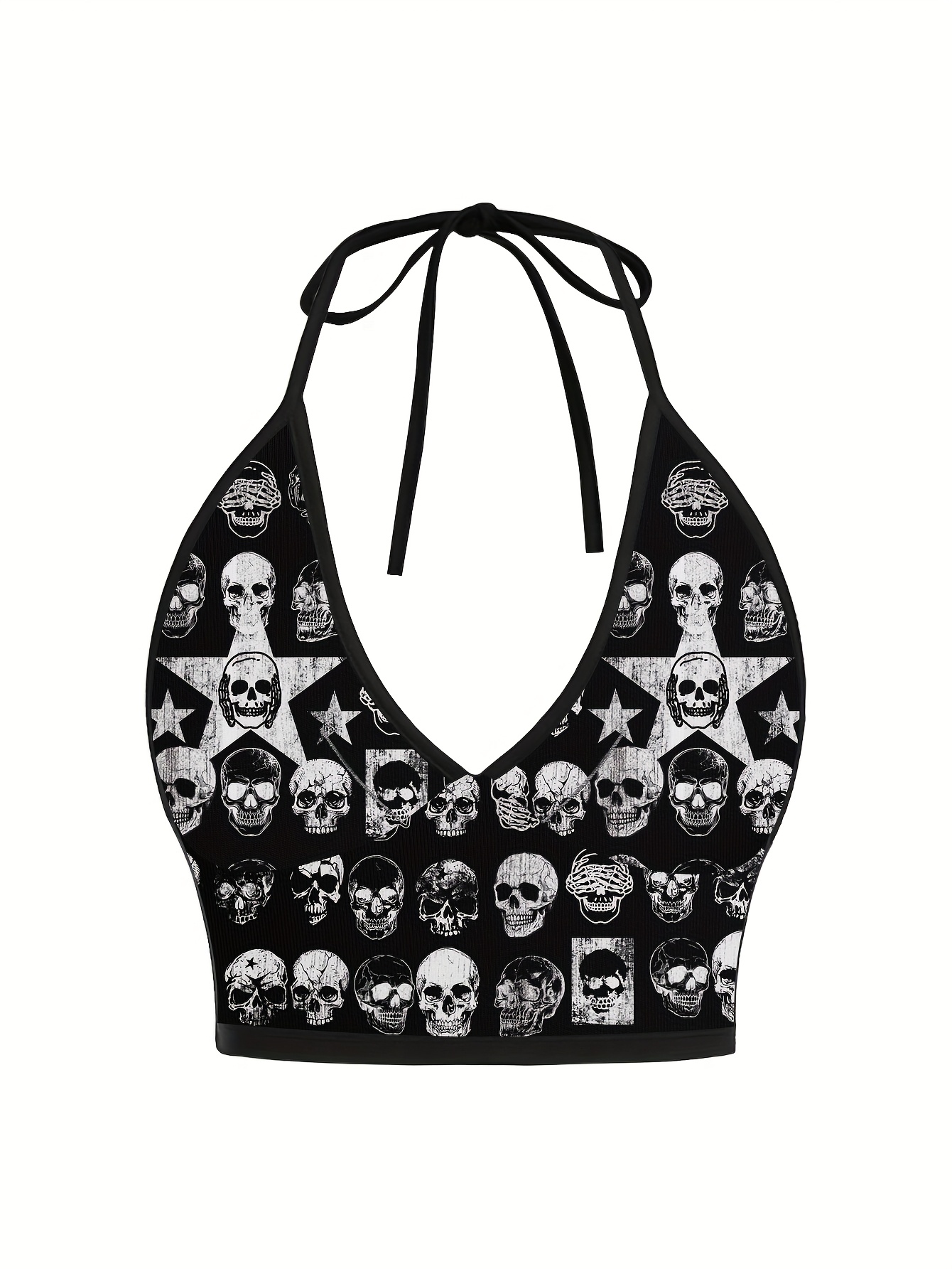 y2k gothic skeleton print backless crop top black white - Temu