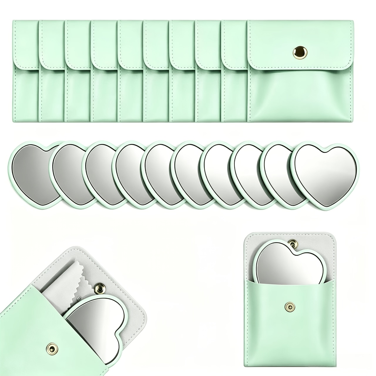 20pcs Heart-Shaped Makeup Mirror and Storage Pouch Set