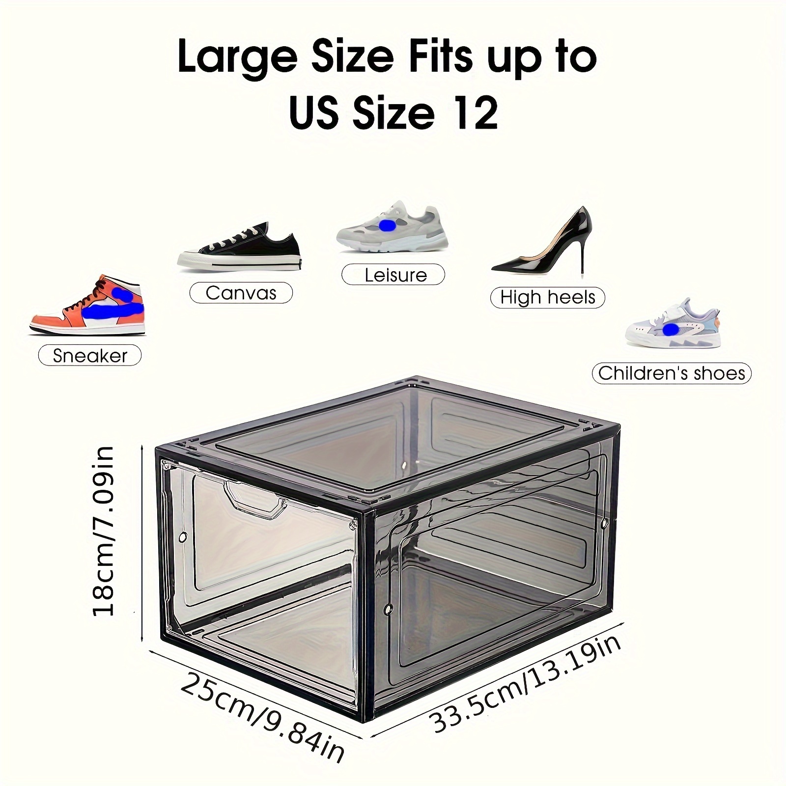 6pcs folding shoe box with door plastic dustproof shoes storage box stackable   display container household space saving storage organizer for bedroom bathroom office entryway hallway closet wardrobe home dorm details 1