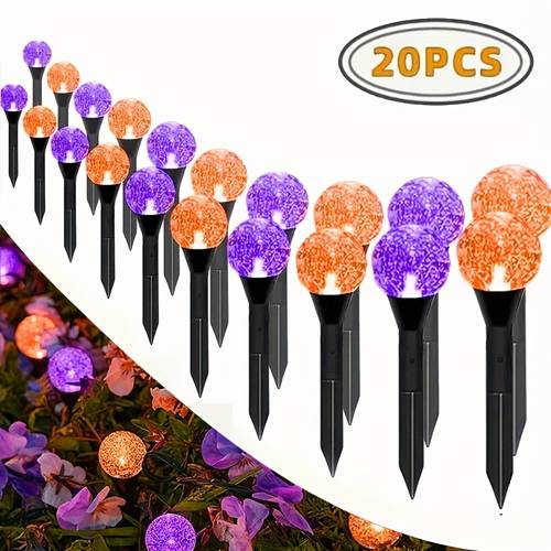 20 solar powered outdoor lights in new halloween purple and orange colors bubble ball pathway landscape lighting crystal lamps halloween lights lawn lights suitable for gardens yards lawns and