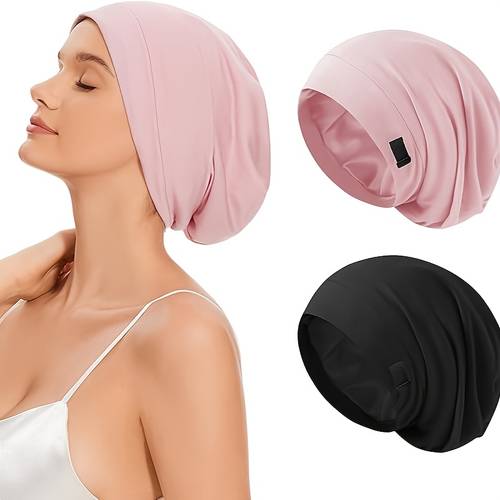 2 womens sleep caps adjustable satin lined with hair scrunchie suitable for sleeping