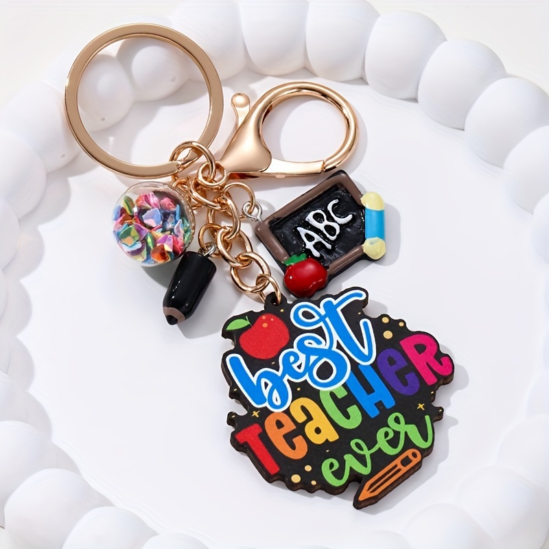 Image of 1pc Teacher's Day Graduation Season Gratitude Teacher Wooden Piece Fabric Drip Oil Keychain