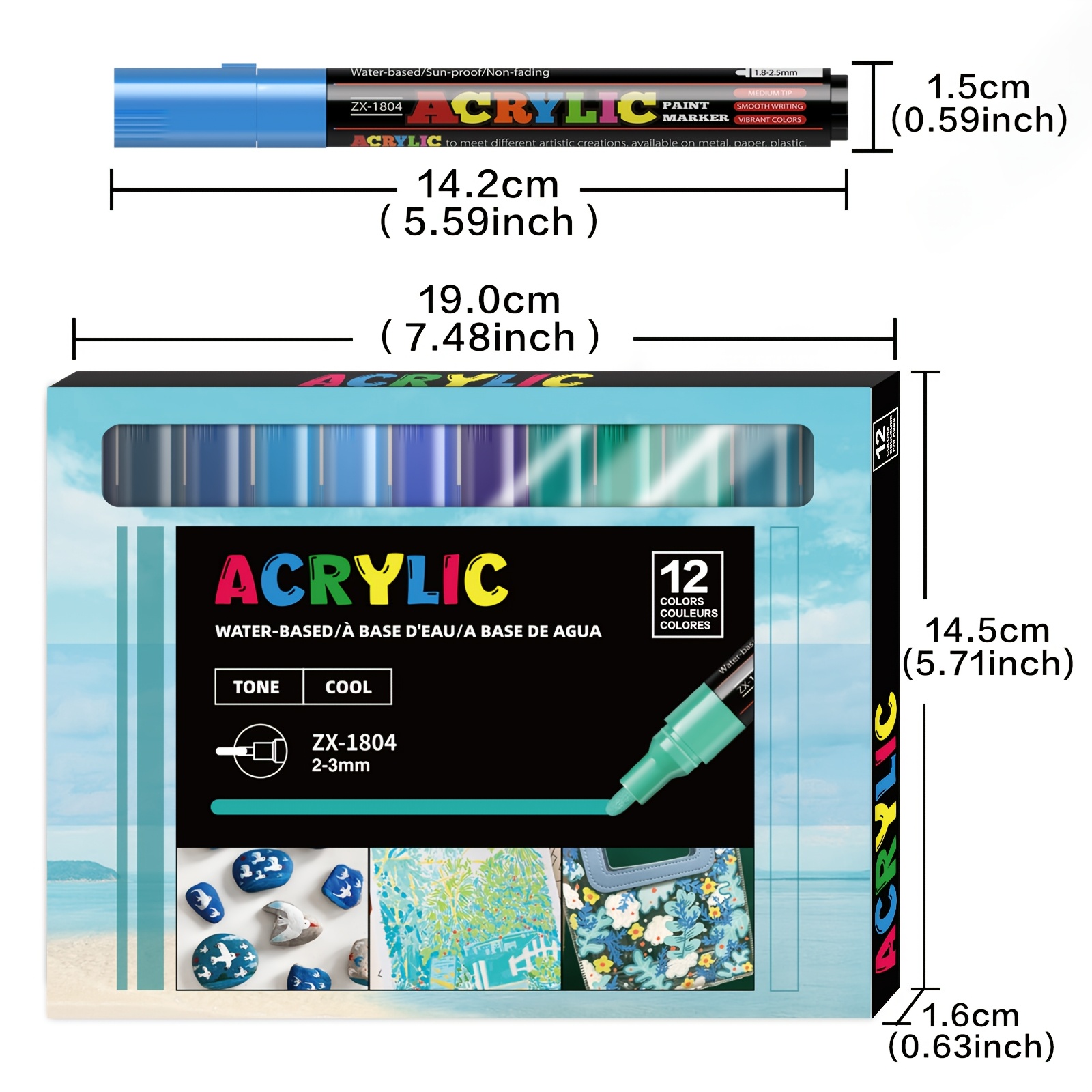 FLYSEA 12 Colors Professional Water-Based Acrylic Paint Pens