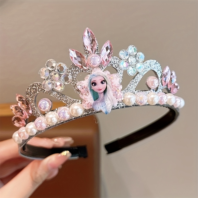 TEMU 1pc Frozen Princess Crown Headband - Official Frozen Jewelry With Sparkling Rhinestones & Pearls, Frozen Birthday Party Costume Accessory For S,