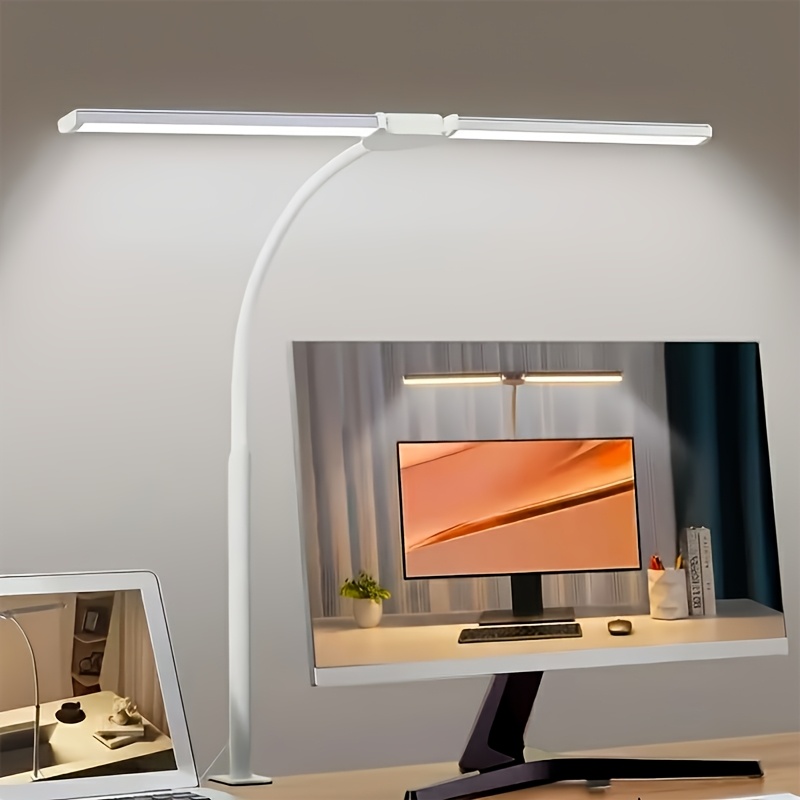 TEMU Dual-head Gooseneck Desk Lamp With Usb Power & Adjustable Clip - Flexible , 10-level Dimmer, 3-color Eye-protection Lighting Suitable For
