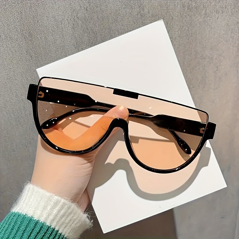 

Fashionable Semi-rimless Glasses Brown One-piece Glasses For Travel, Camping, Driving, Casual, And Running - Sporty Style