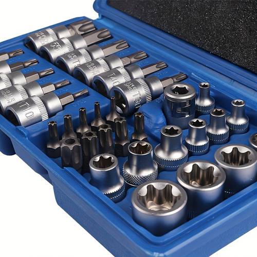34pcs torx bit socket and e torx star socket set 1 4 3 8 1 2 drive male female e torx security bits handheld tool