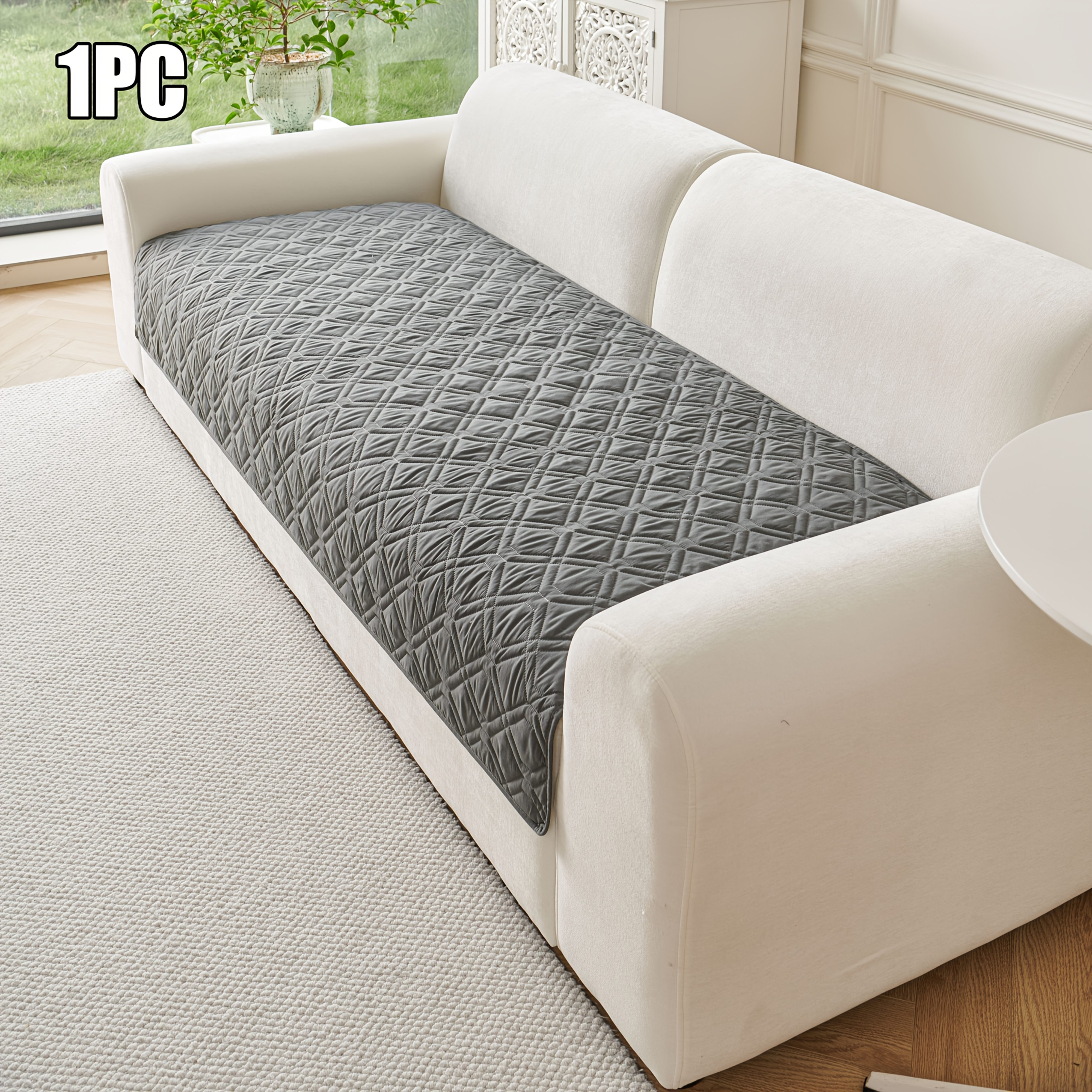 TEMU 1pc Ultrasonic Embossed Sofa Cover, Solid Color Checkered Cushion, Brushed Fabric Use Chair Pad, Pet-friendly Anti-scratch Pet Mat, Easy And