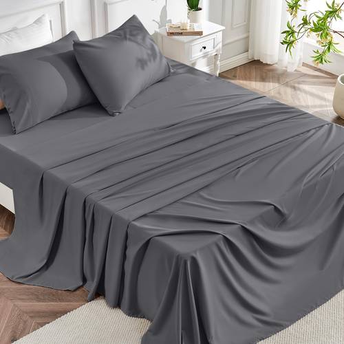 cooling bamboo bed sheets set 4pcs sheets set breathable luxury polyester bed sheets silky bedding sheets with 16 deep pocket ultra soft 4pcs sheets