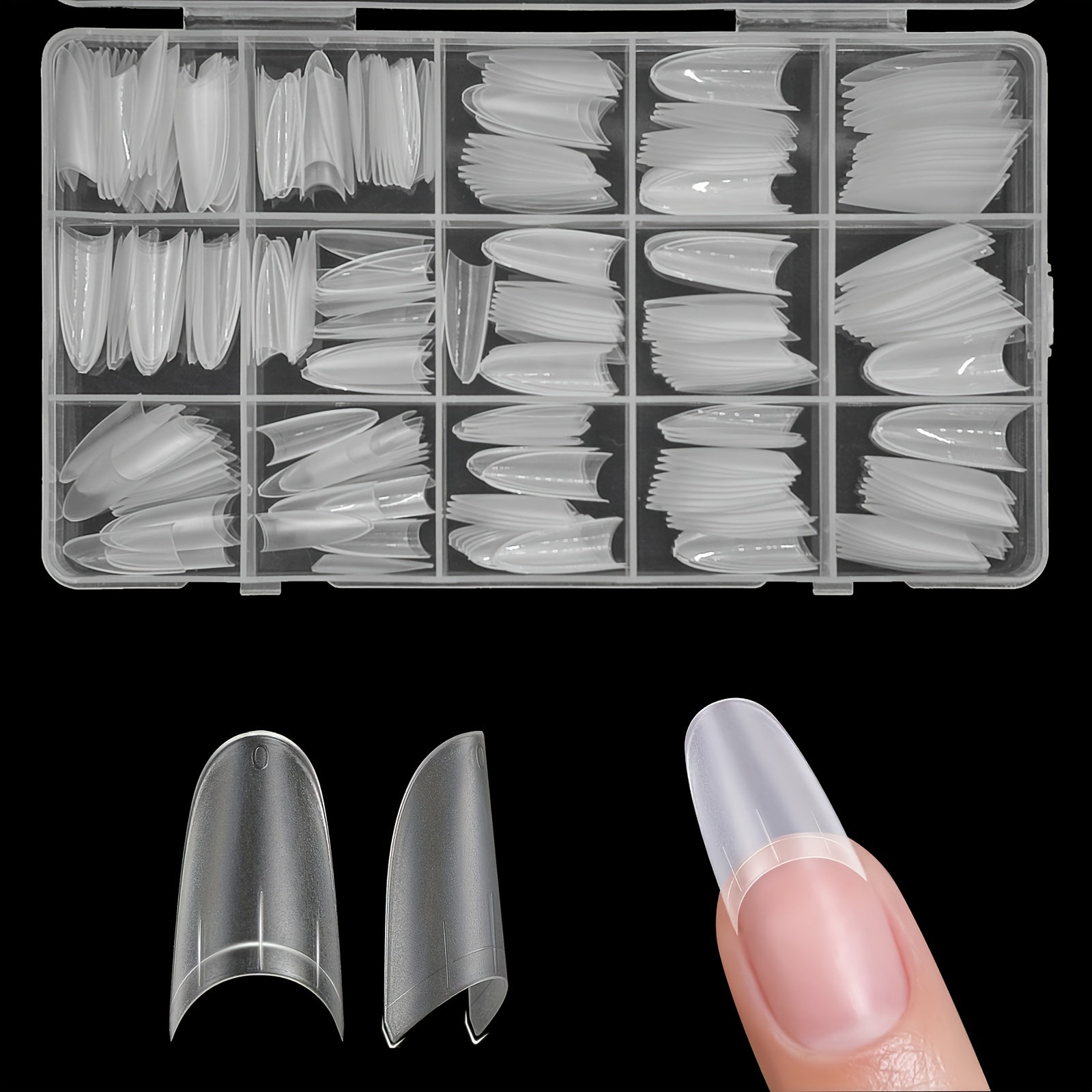 320pcs Medium/short Oval Nail Tips Set - Matte Clear Half Cover False Nails In 15 Sizes & Extensions Nail Supplies Nail Kit Fully Matte Medium Nail Tips