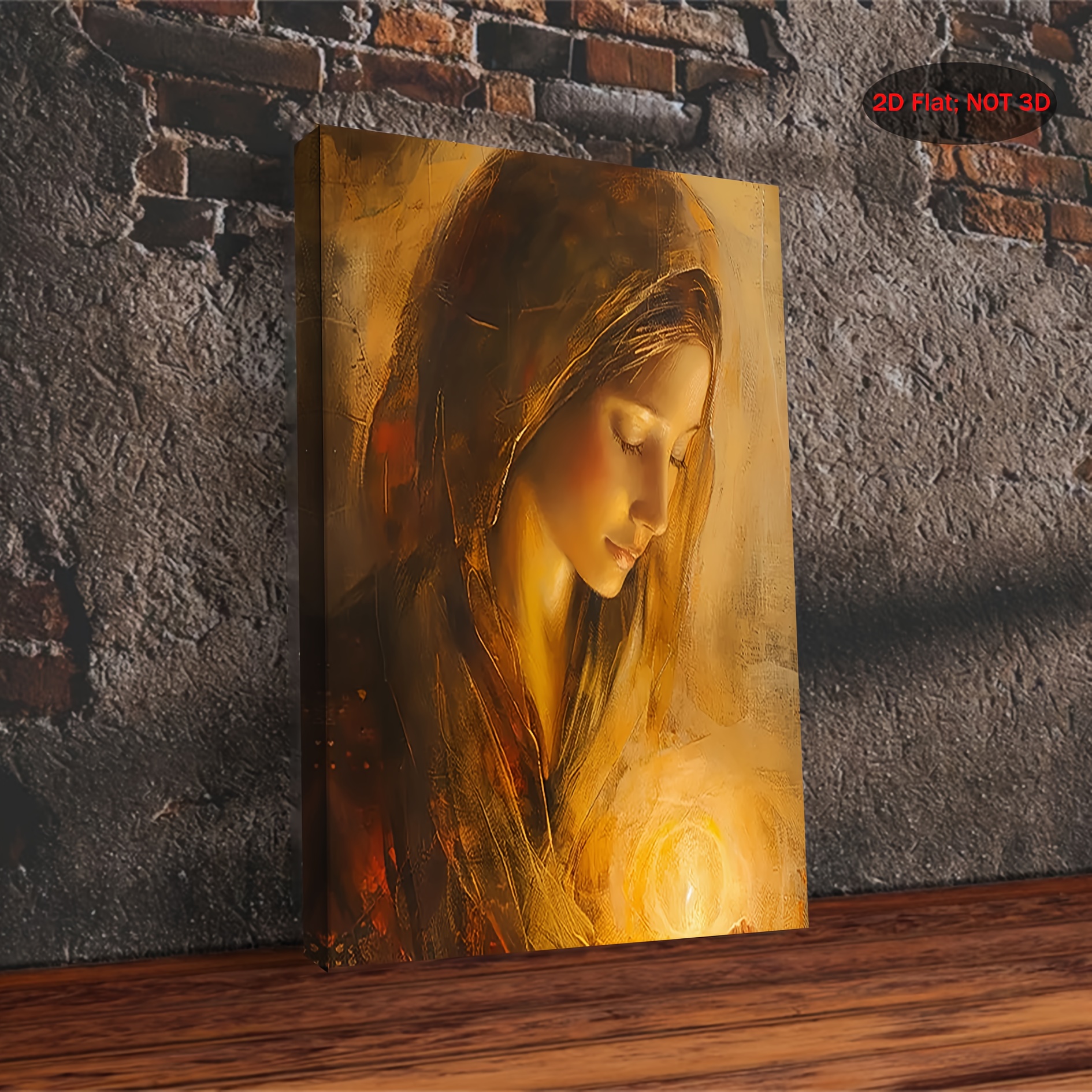 1pc Vintage Mary   Canvas Art Print with Golden   - 2D Wooden Frame,   Wall Decor for Bedroom, Living Room, Bathroom, Kitchen - Ideal Christian Gift, 29.97x39.88 cm, Religious Wall Art |   Wall Art | Detailed Canvas Print, Christian Wall Art