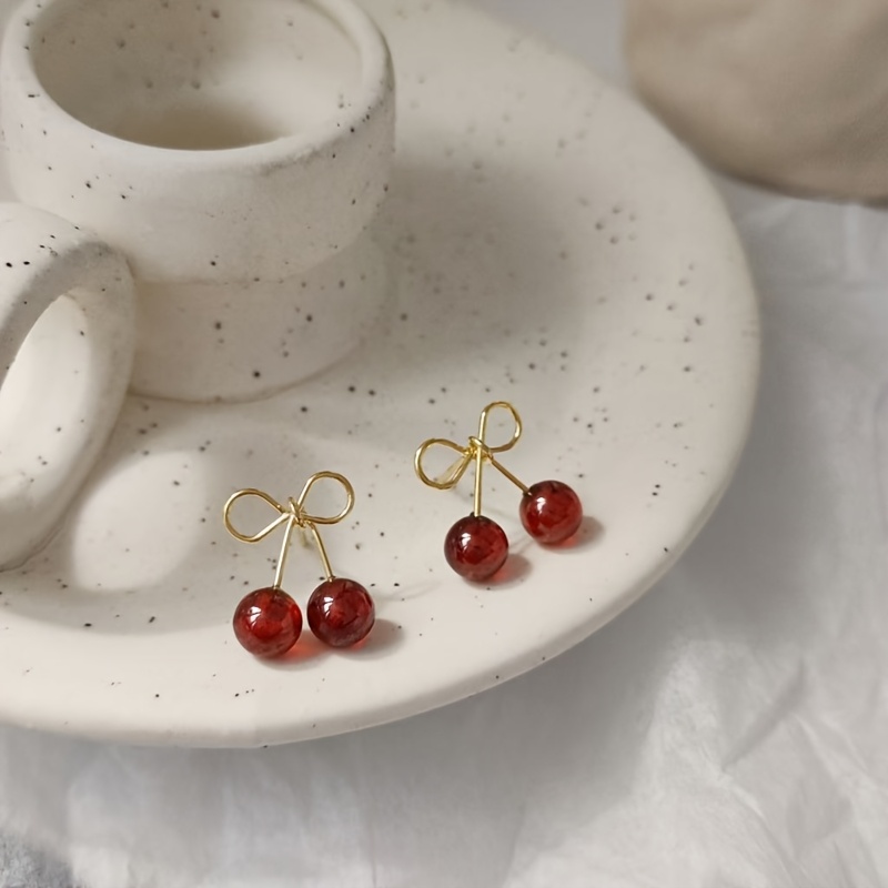 Cherry Wine Red Ear Studs for Women — Fresh Fruit Theme