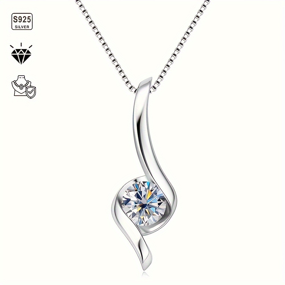 

925 Silver Sparkling 1 Carat-2 Carat Moissanite Necklace Men Women Fashion Necklace Daily Party Wear Engagement Wedding Anniversary Gift For Boys And Girls Gift For Family Perfect Gift Christmas Gift