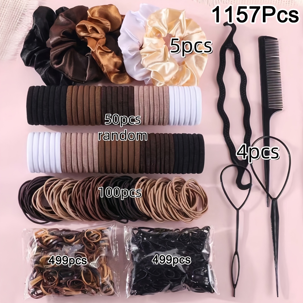 TEMU 1157 Random Hair Accessory Sets: Including Elegant Satin Hair Ties, Hair Ties, And Practical Styling Tools Such As Combs, Suitable For ' Daily