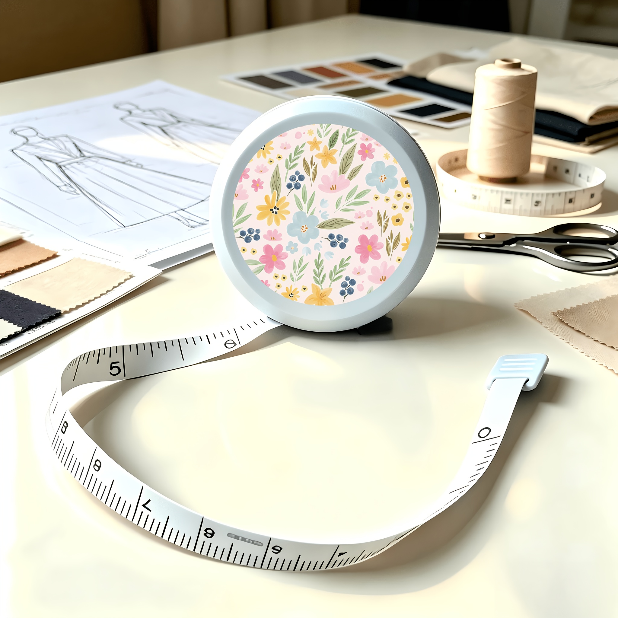 TEMU 1pc 150cm/60-inch Dual-scale Pastoral Gentle Floral Print Retractable Tape Measure, Mini Portable Soft Leather Tape, For Home Use, Body