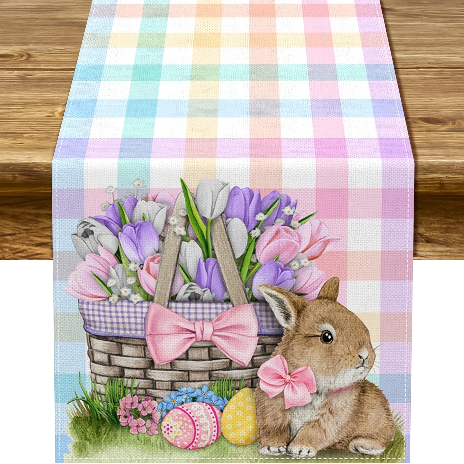 TEMU 1pc, Easter Table Runner, Buffalo Check Spring Theme Party Decoration, Home Kitchen Dining Room Decor, 13x48/13x72/13x108 Inch
