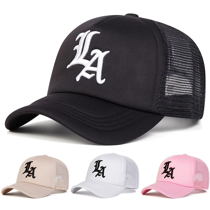 

1pc Men's La Letter Space Baseball Cap, Summer Fashion Trucker Hat Outdoor Sunshade Mesh Cap Adjustable Casual Hat For Spring And Autumn Travel