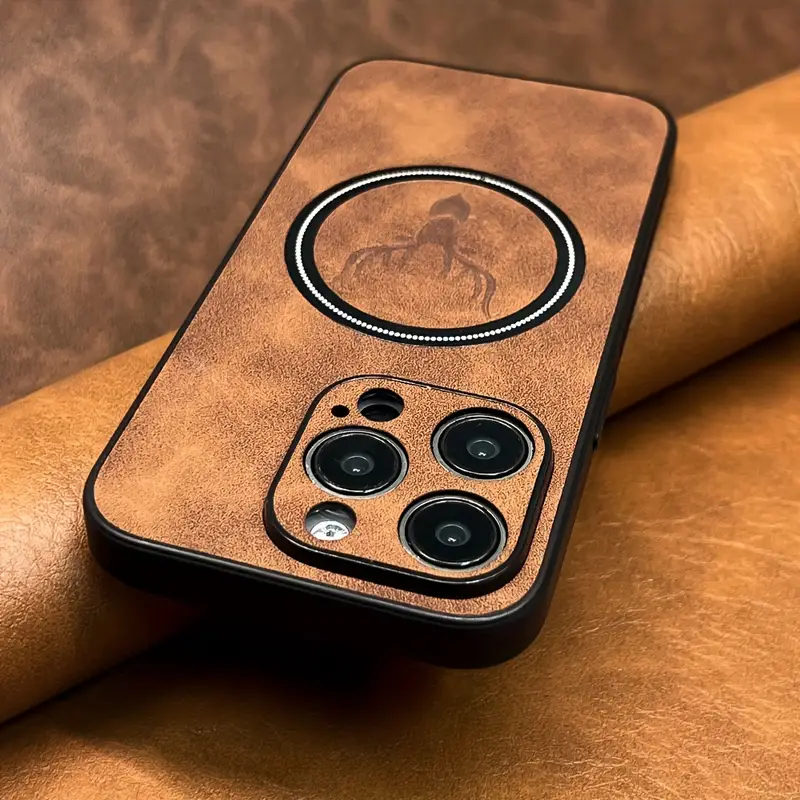 luxury sheepskin leather case for iphone 16 15 14 11 pro deer head pattern magnetic wireless charging soft bumper shockproof cover details 4