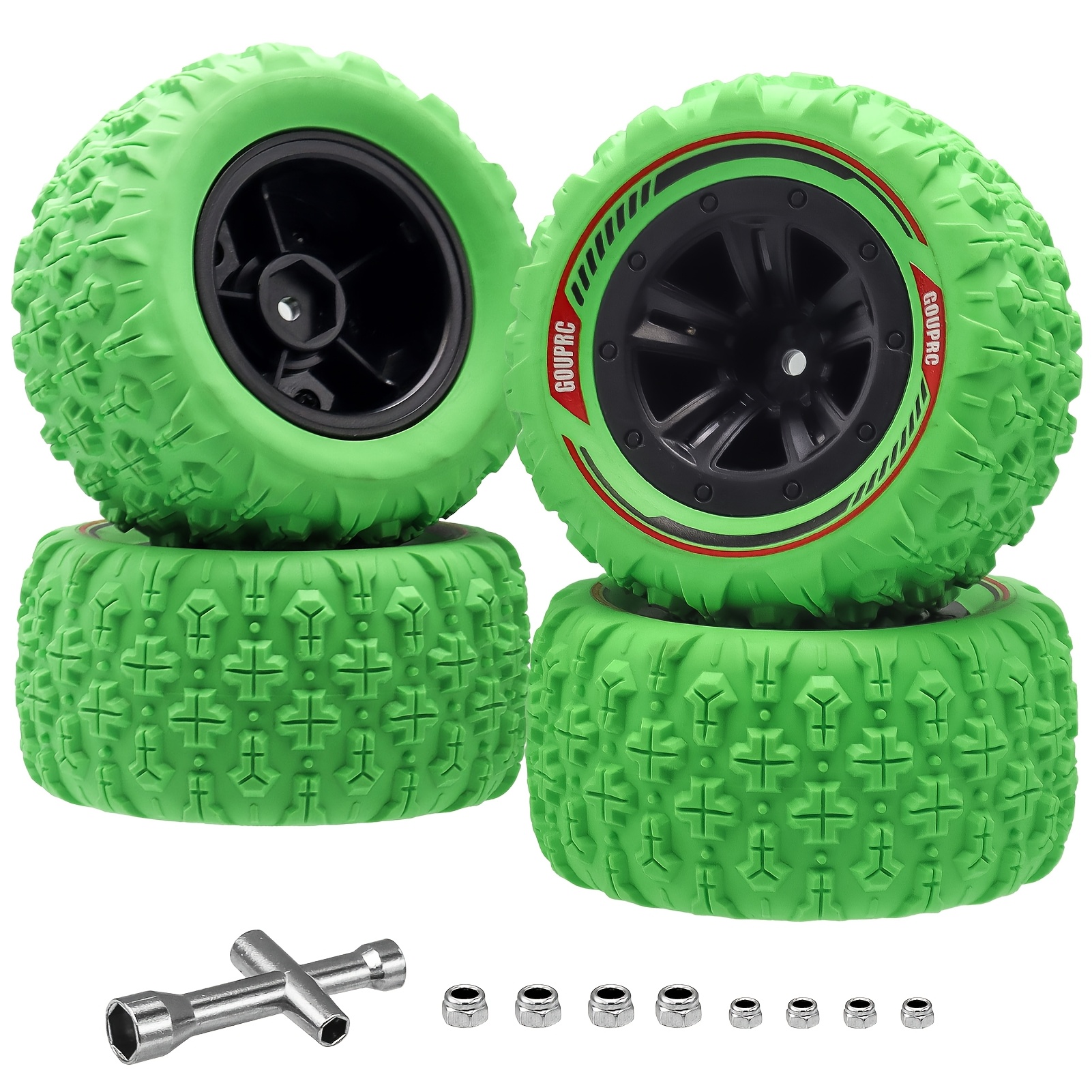Image of Gouprc 12mm Hex Rc Wheel Tires Set, 3.26 X 1.67 Inches 4pcs Swamp Claw Mud Terrain Tires Additions For 1/14 1/16 Rc Car Crawler Buggy Truck