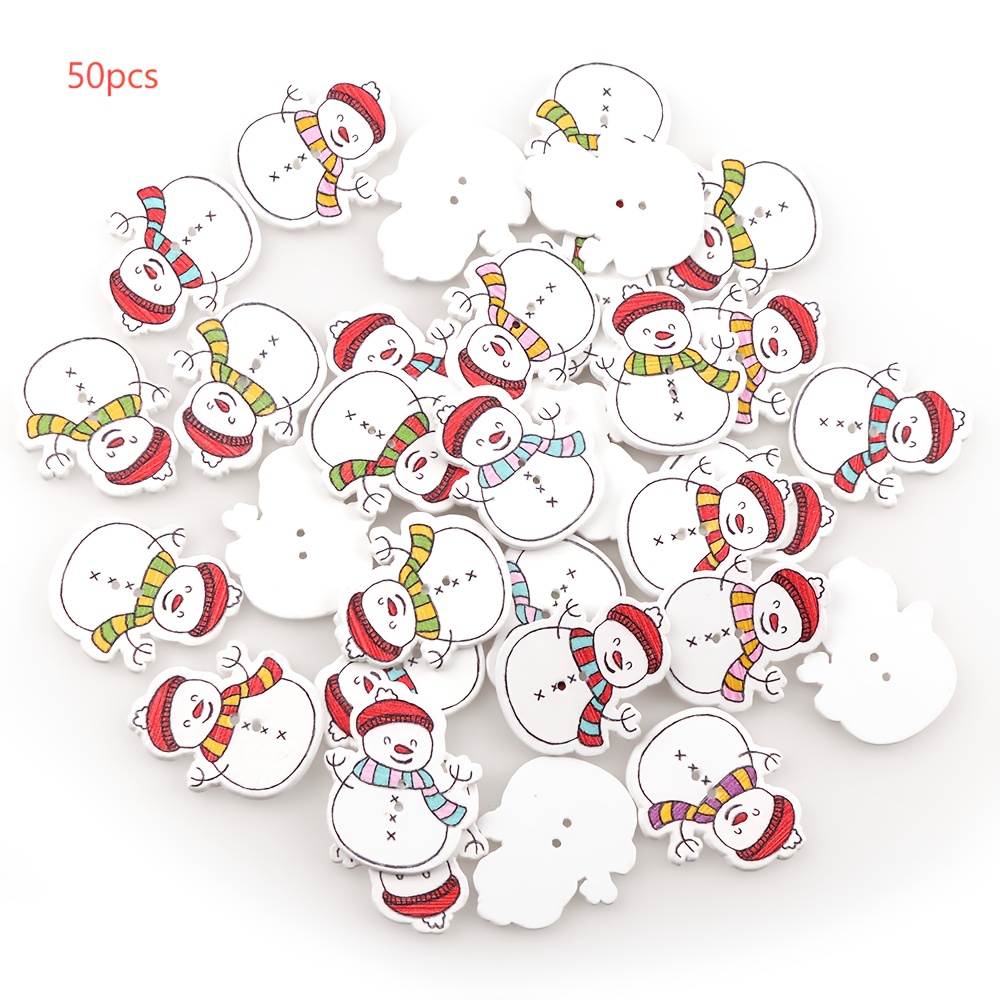 TEMU 50pcs Snowman Wooden Buttons, 2 Holes Christmas Snowman Print Wood Buttons, 24x29mm, For Sewing, Scrapbooking, Crafts, Christmas Decor