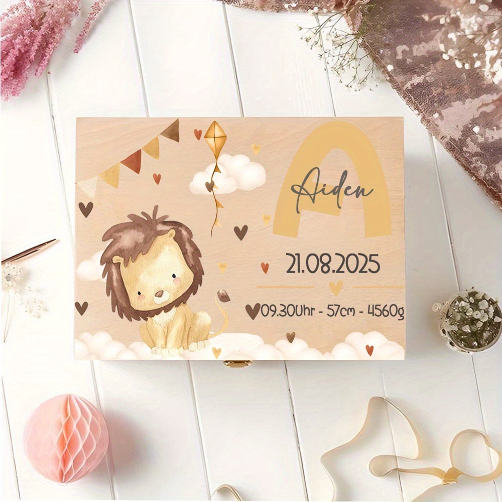 E-shop Personalisierte niedliche Tiermuster (, Kleiner Hase, Kleiner Löwe) Holz Memory Box, Benutzerdefinierte Holzbox Babyparty Geschenk