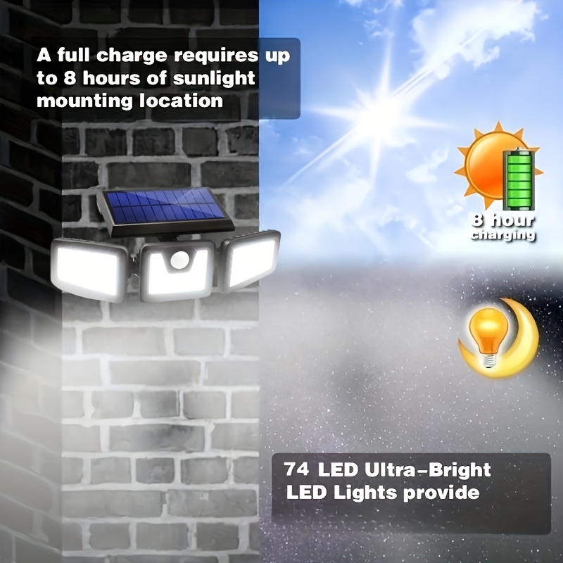 3 head rotatable led wall light cordless led solar motion sensing light 270 wide angle lighting ip44 safe led floodlight solar outdoor motion sensor safety light intelligent light control semi recessed plastic wall light