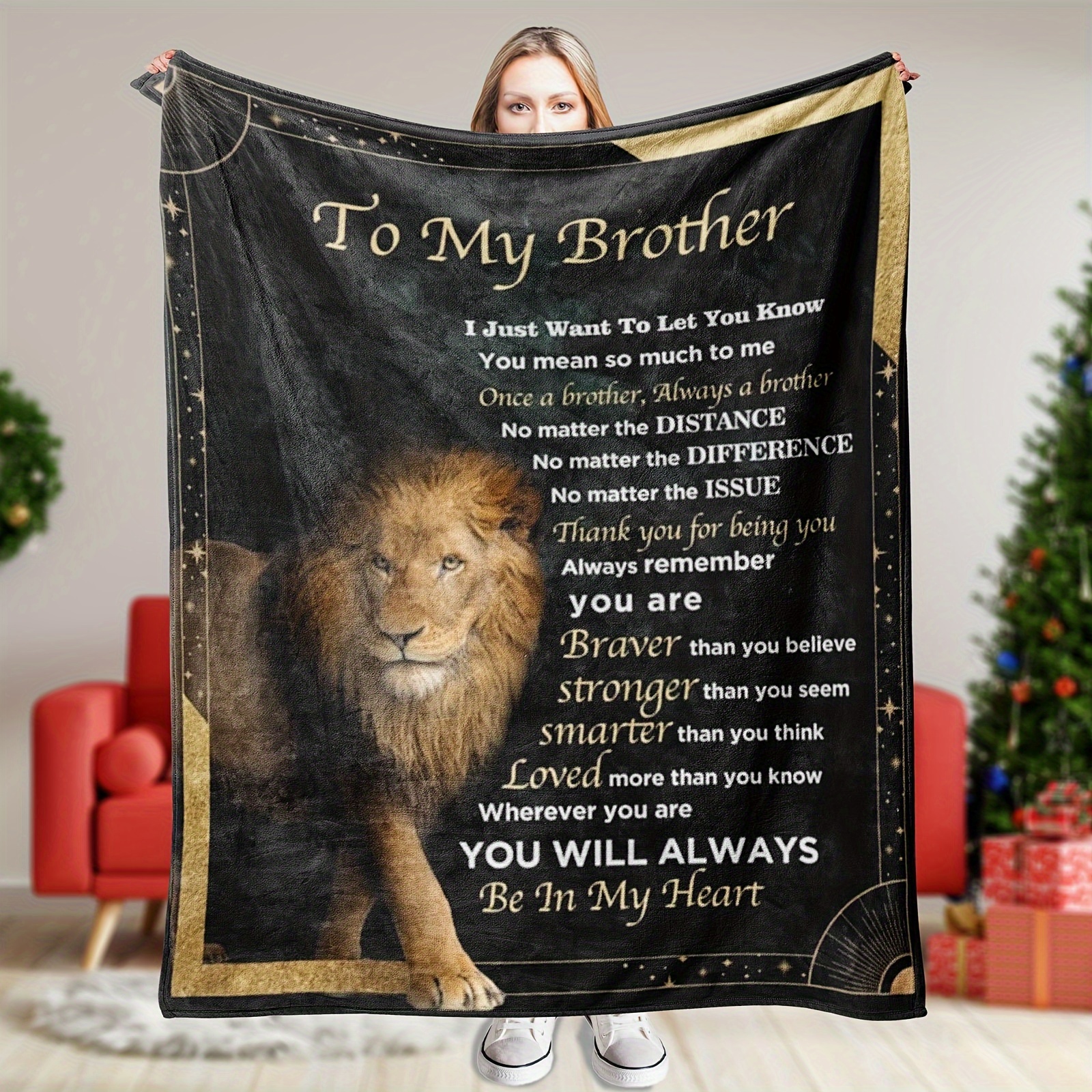 

1pc Cozy Brother Fleece Blanket - Message, , Throw 80"x60", Perfect Birthday Gift From Sister Or Brother, Soft Polyester Knit, Industrial Style, Gift For Brother