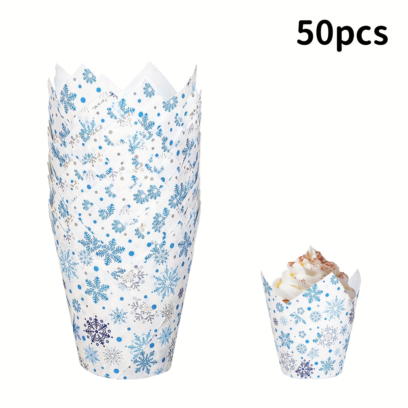 50pcs/100pcs Snowflake Pattern Cups, Cake Cups, Premium Greaseproof Baking Paper, Ideal For Weddings, , And Bridal Decorations