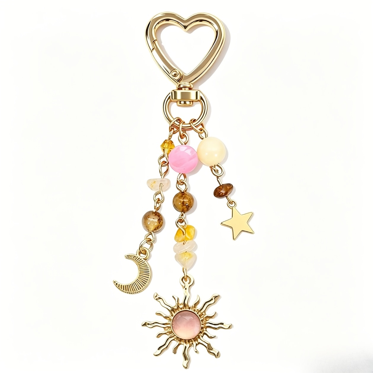 TEMU 1pc Bohemian- And Moon Heart Keychain, With Shiny And Stone Decorations, High-end, Celestial Fashion Accessory Gift, Suitable For Daily Wear
