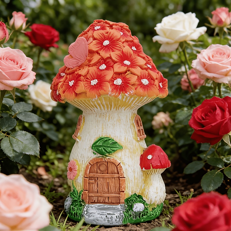 TEMU 【商品名】ガーデン レジン フラワー キノコ ハウス、屋外 中庭 レジン クラフト キノコ ハウス オーナメント、カントリー コテージ ガーデン ヴィラ ガーデン ティブ 景観 デコレーション、小さなキノコ デコレーション キノコ 帽子 ト ハウス スタイル マイクロ...