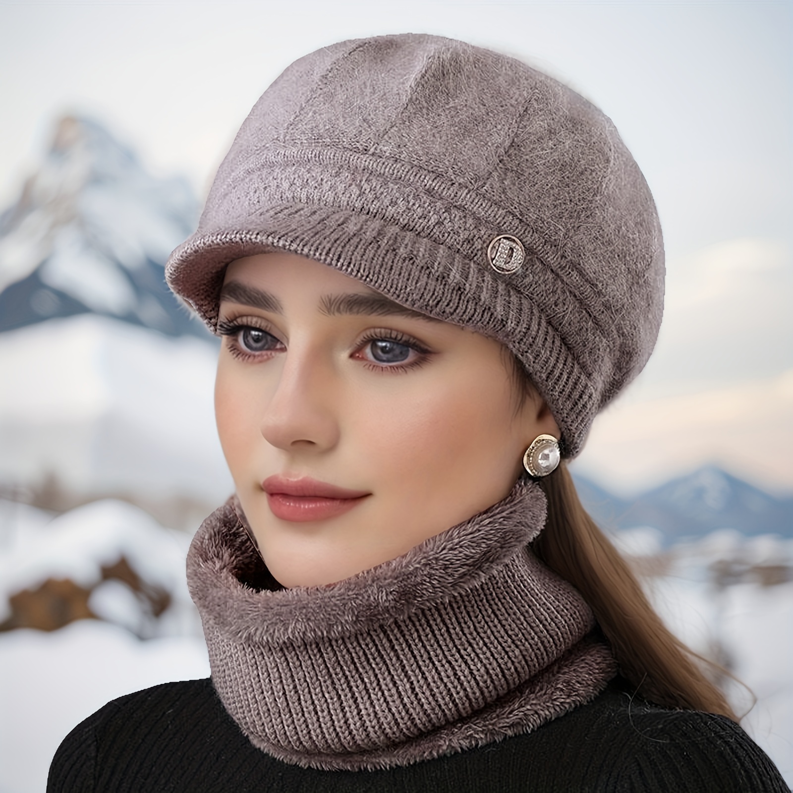 

Bonnet Tricoté Confortable pour Femmes - Chapeau d'Hiver en Coton Chaud et Extensible avec Accessoires Décoratifs, pour l'Exercice, et la Randonnée