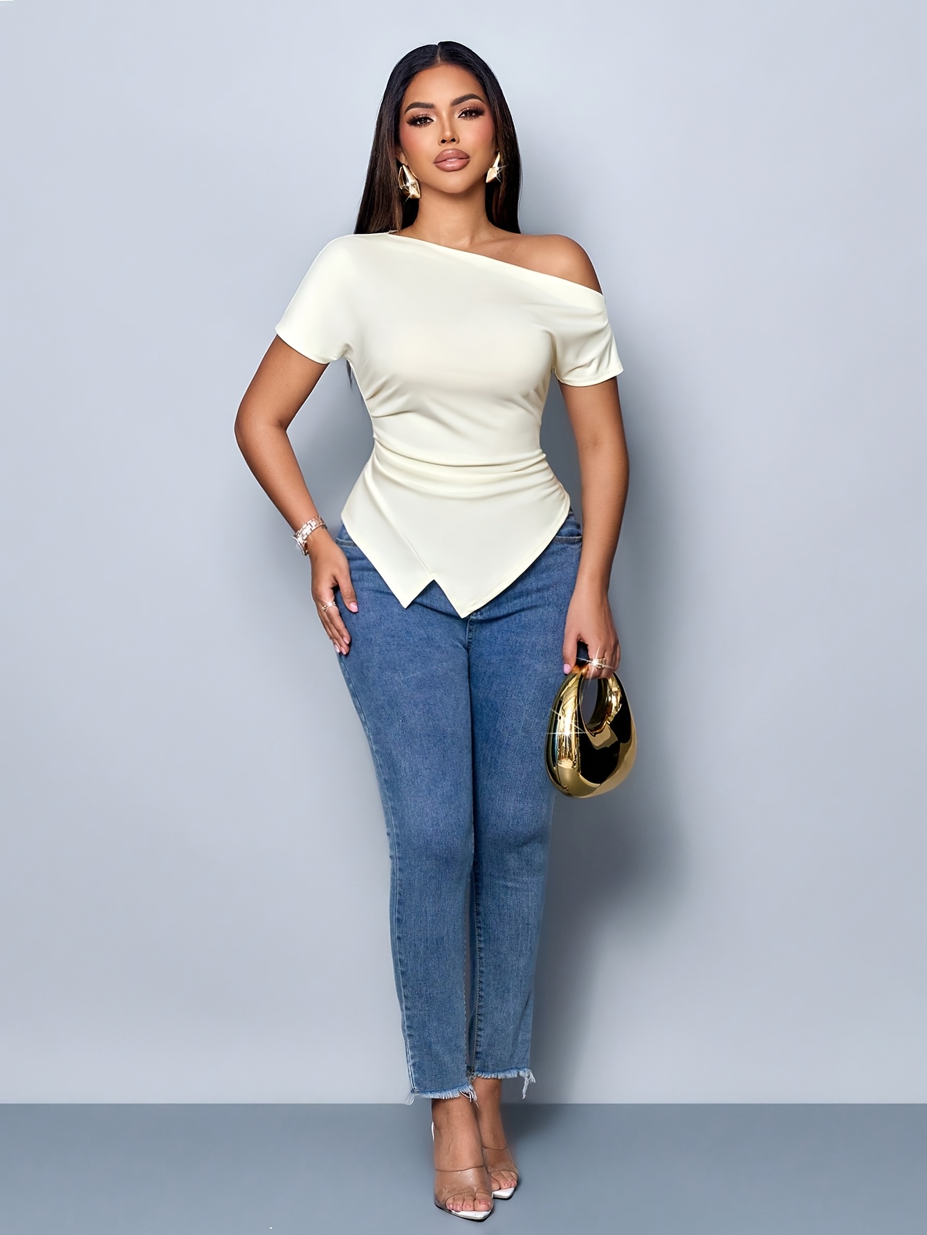 womens elegant t shirt shoulder one shoulder blouse - Temu South