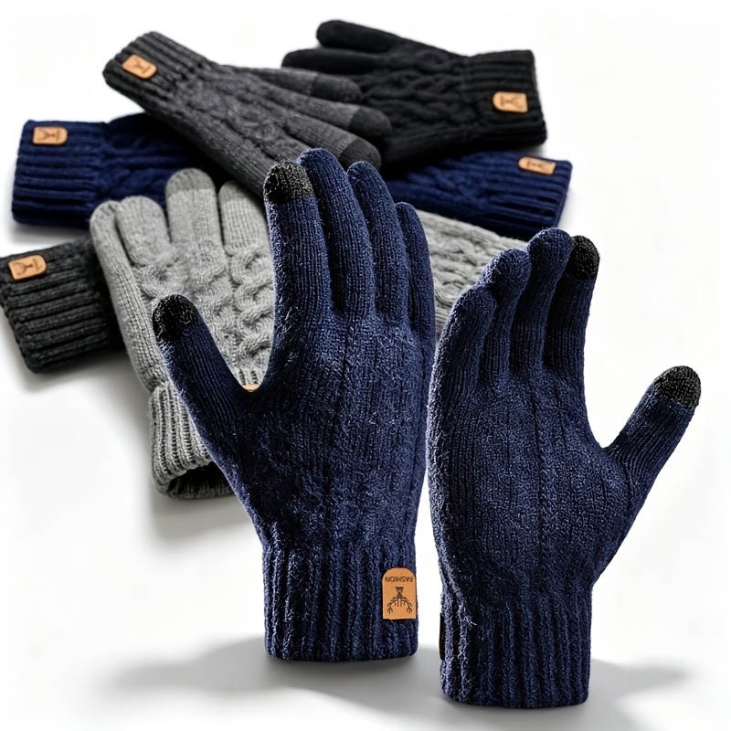 TEMU 1 Pair Fleece Thickened Alpaca Touchscreen Gloves, Warm Winter Thickened Sweater Style, Suitable For Winter Outdoor Sports Riding Men's Winter