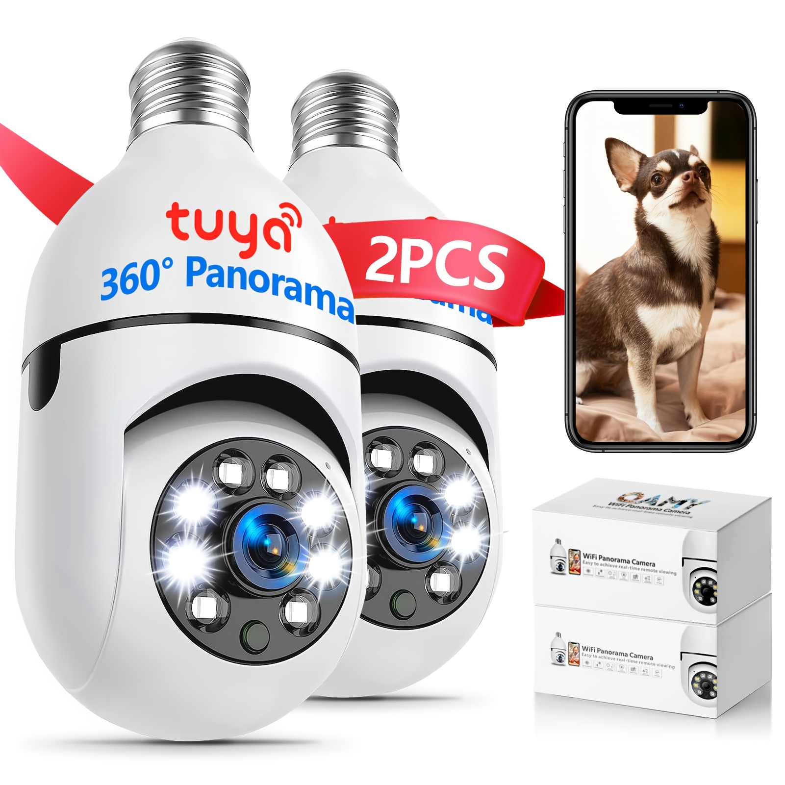 

2pcs Light Bulb Security Camera, With 360° View And Hd Full-colour Night Vision, Connecting To The App .4g Wifi For Motion Alerts And Communication.