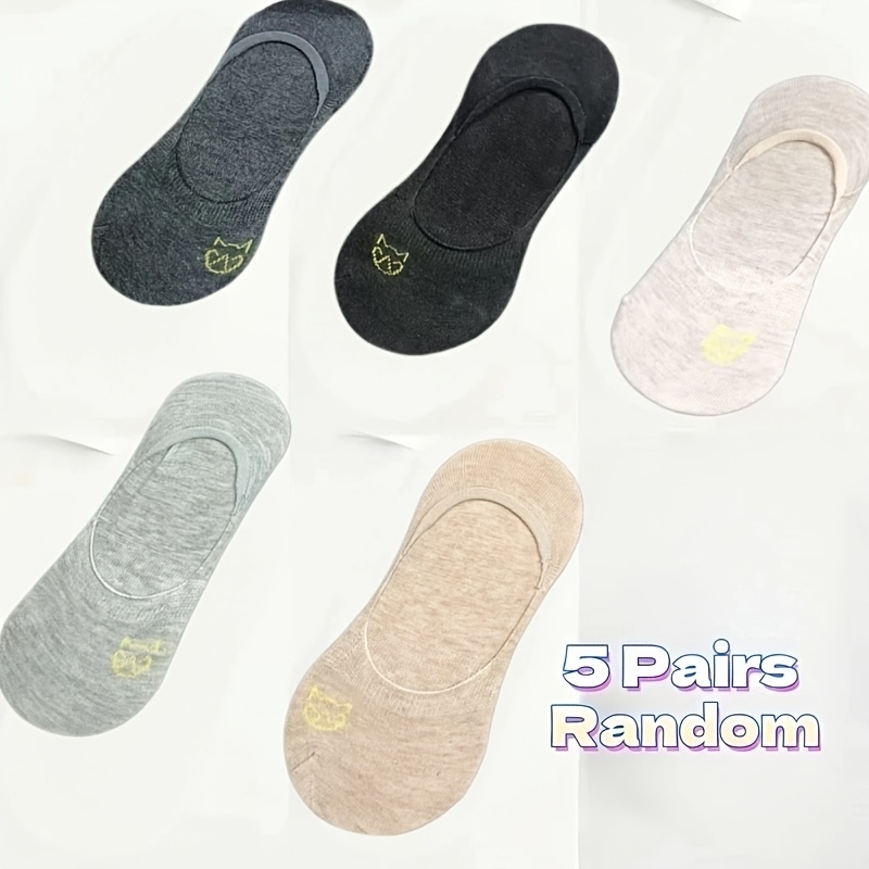TEMU Calcetines tipo barco aleatorios, 5 pares, antideslizantes, , invisibles para mujer, negros y blancos, cómodos, modernos, transpirables, para