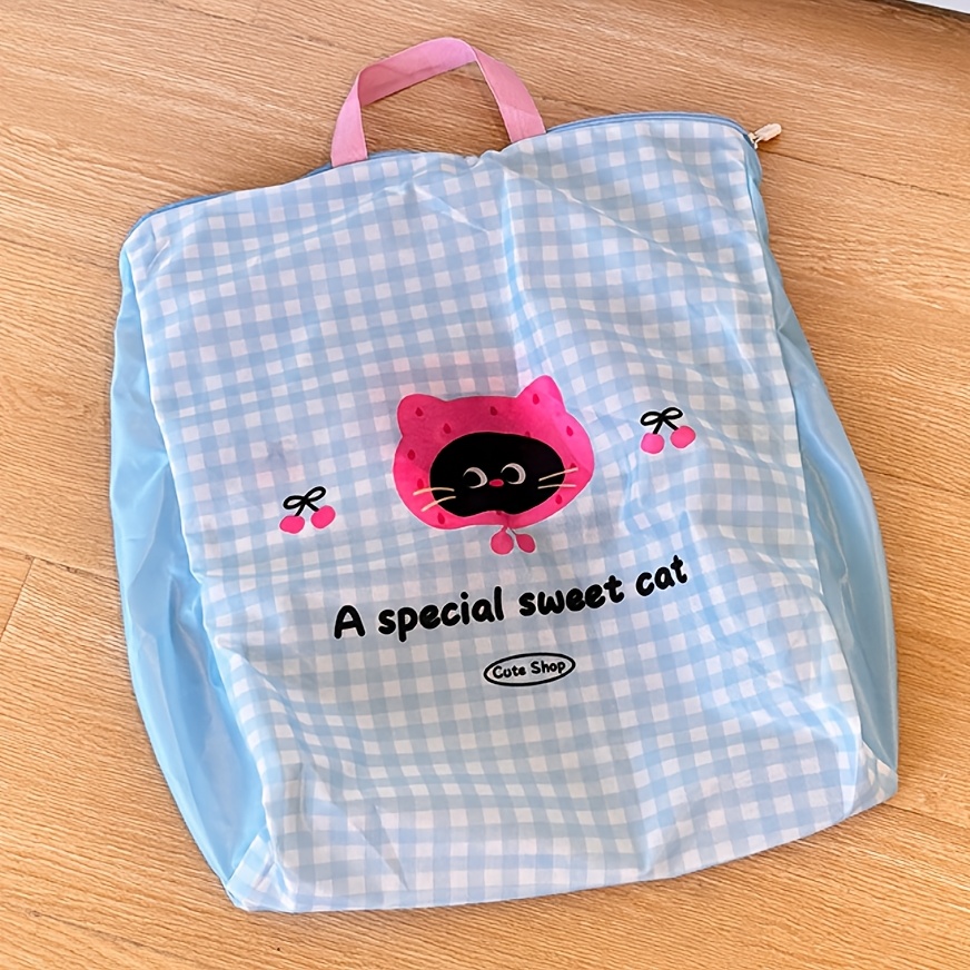 TEMU Cute Cartoon Cat Storage Bag Large Capacity Duvet Clothing Organizer Foldable Washable Laundry Bag Beach Clothing Bag, Laundry Bags