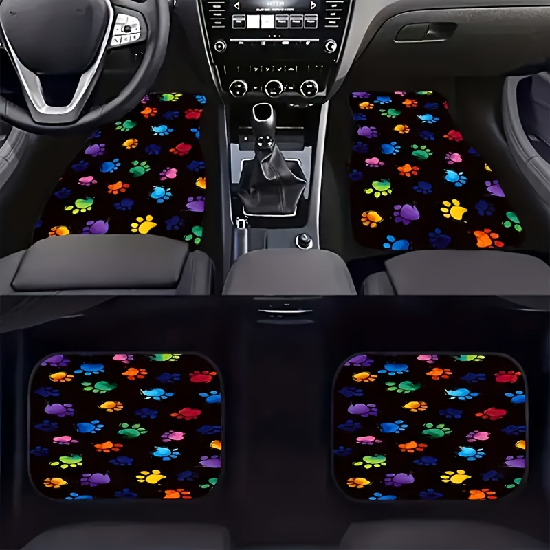 

4pcs Car Floor Mats Set - Cute Paw Print, Absorbent & Non-slip, Washable Polyester - Adds Style To Any Vehicle, Small Cars, Trucks, Suvs - , Great Gift Idea