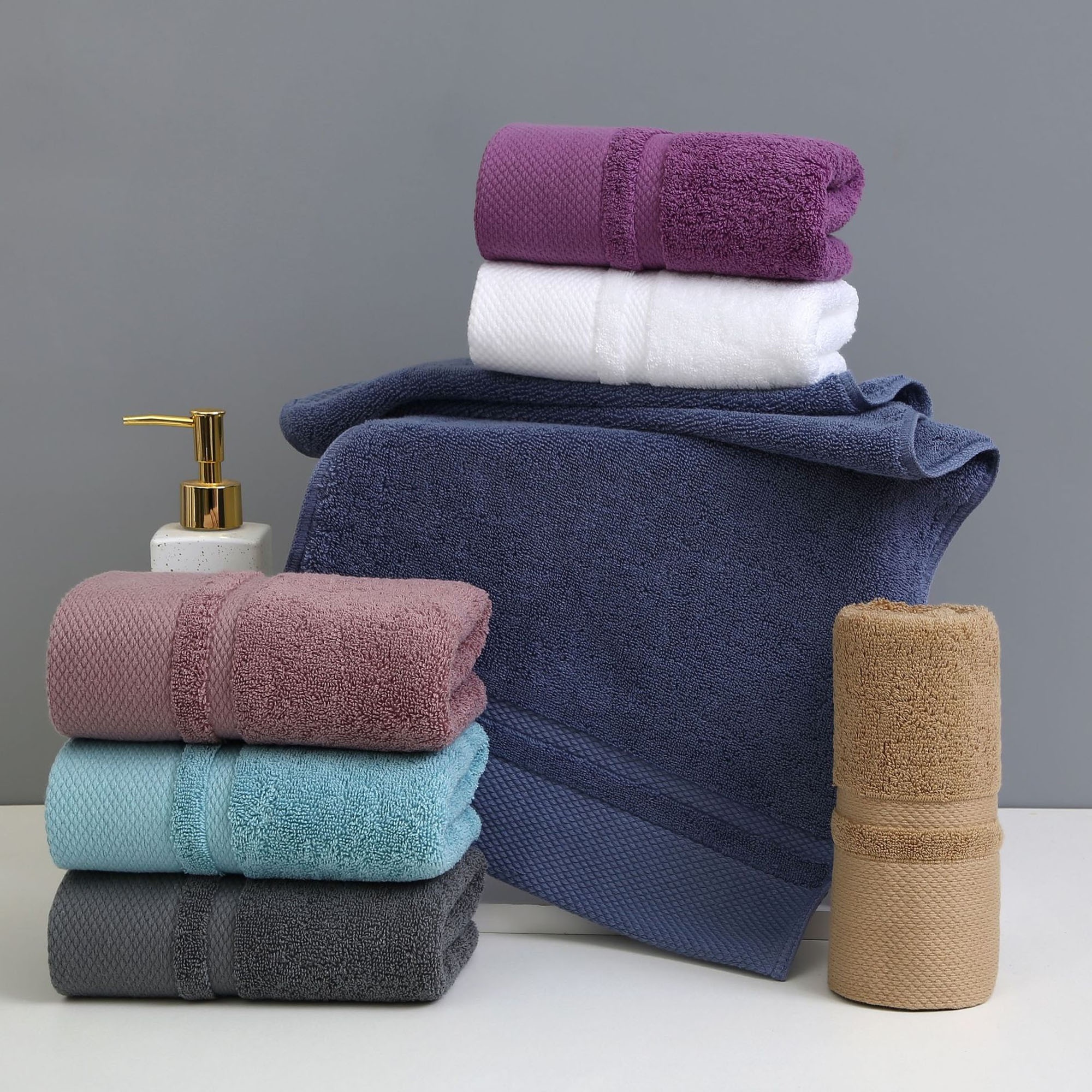 

6- Towels Set, 100% , -dry, , , , 3098 Gsm, For Bathroom, , , Cleaning - (13.38" X ")