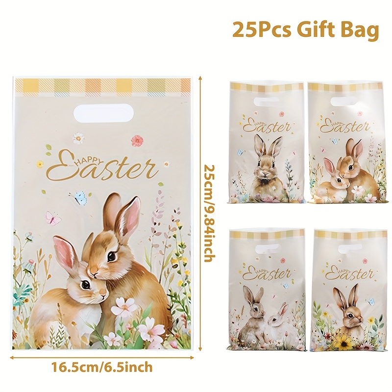 10/25/50pcs, Easter Bunny Gift Bags, Rabbit Retro Style Easter Tote Bags, Decoration For Home, Spring Themed Party Decor, Easter Party Supplies Packaging Bags, Party Favor