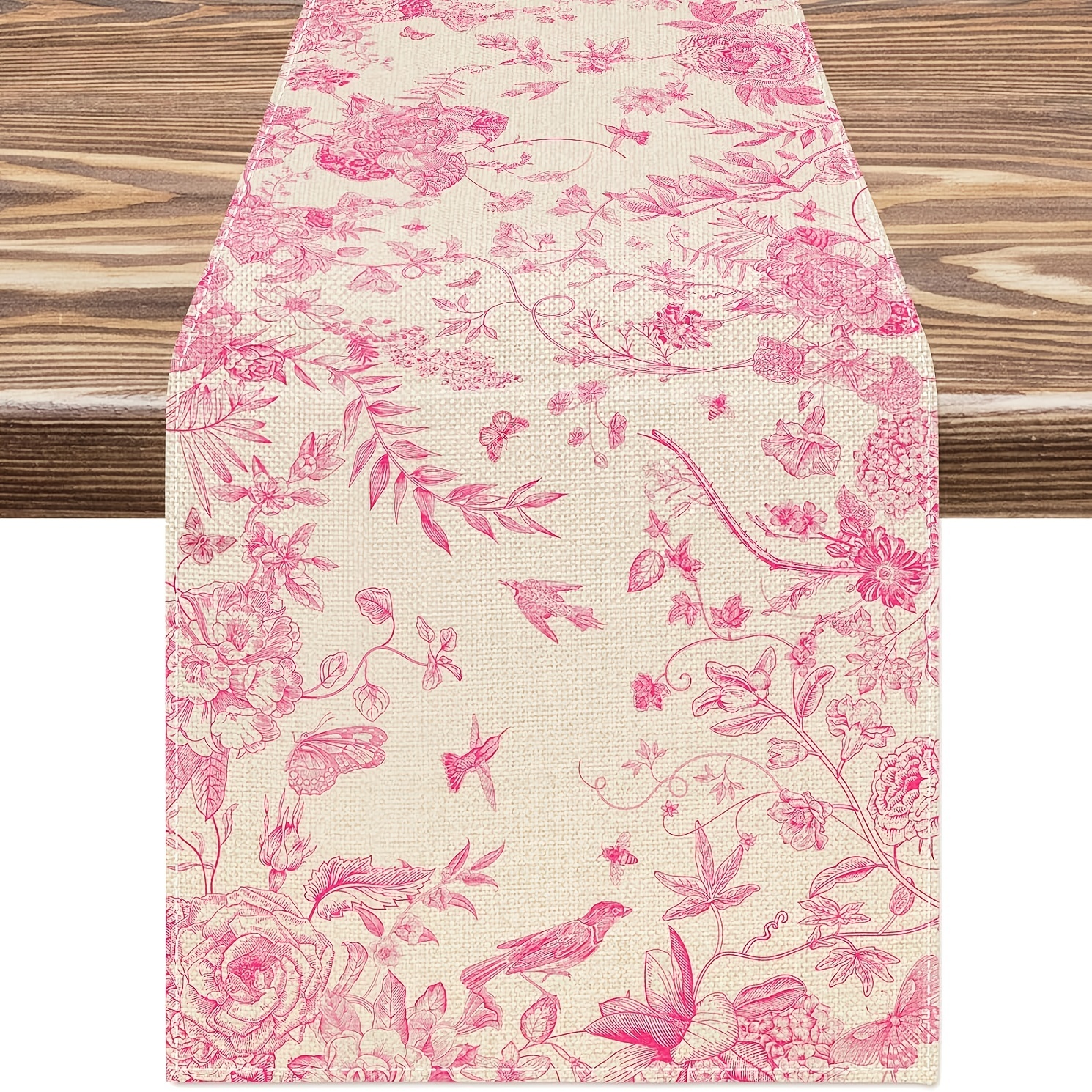 

1pc, Linen Floral Table Runner Dining Table Decor Floral Bird Table Cover For Wedding Bridal Baby Shower Birthday Indoor Outdoor 13x48/13x72/13x108/inch