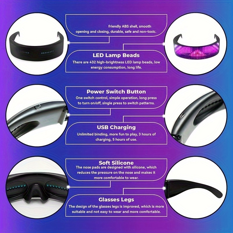 led glasses that   controlled via an app featuring programmable dynamic lighting   parties music festivals and     Product details 1