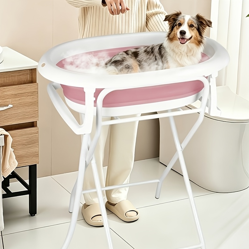Complete Dog Bath Tub With Stand, Drain Hose And Grooming Shelf - Portable Elevated Pet Washing Station, Pvc Collapsible Design, No-bend Ergonomic Height For Small To Medium Dogs, 90x81x47cm