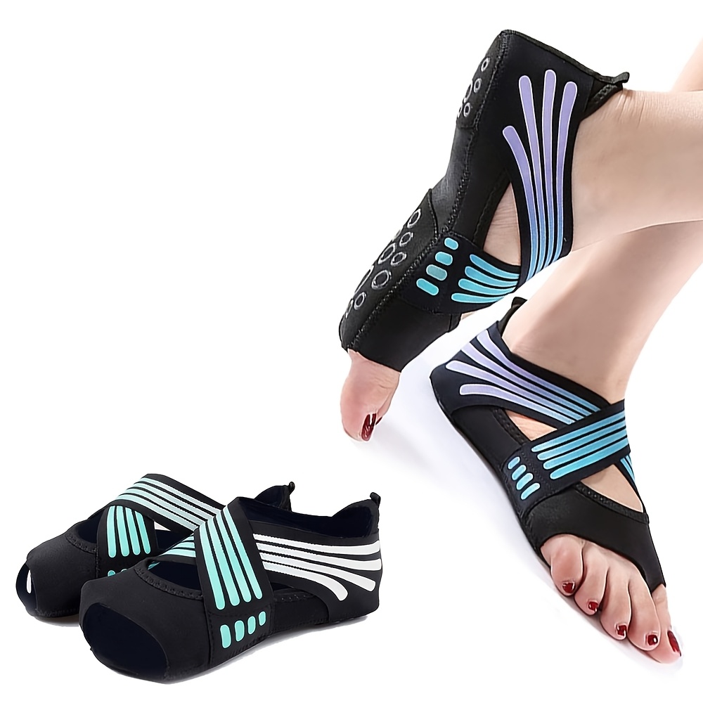 2pcs 1pair ankle support yoga socks women non   and straps for pilates barre ballet open toed   wraps womens yoga socks