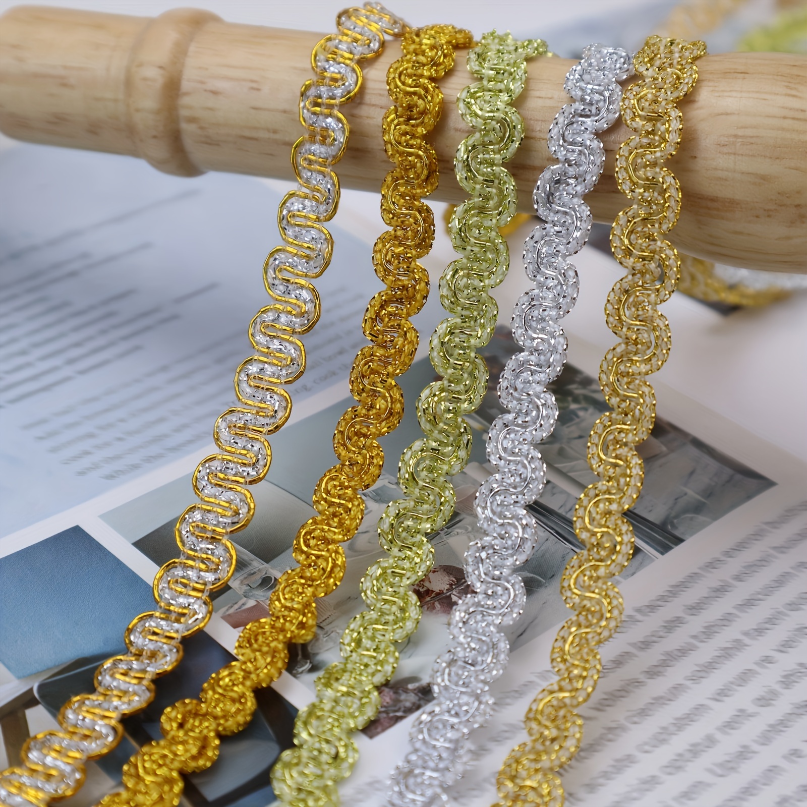 

Golden Silvery Rick Rock Lace Trim 5yards Braid Trim Metallic Sewing For Handmade Bag