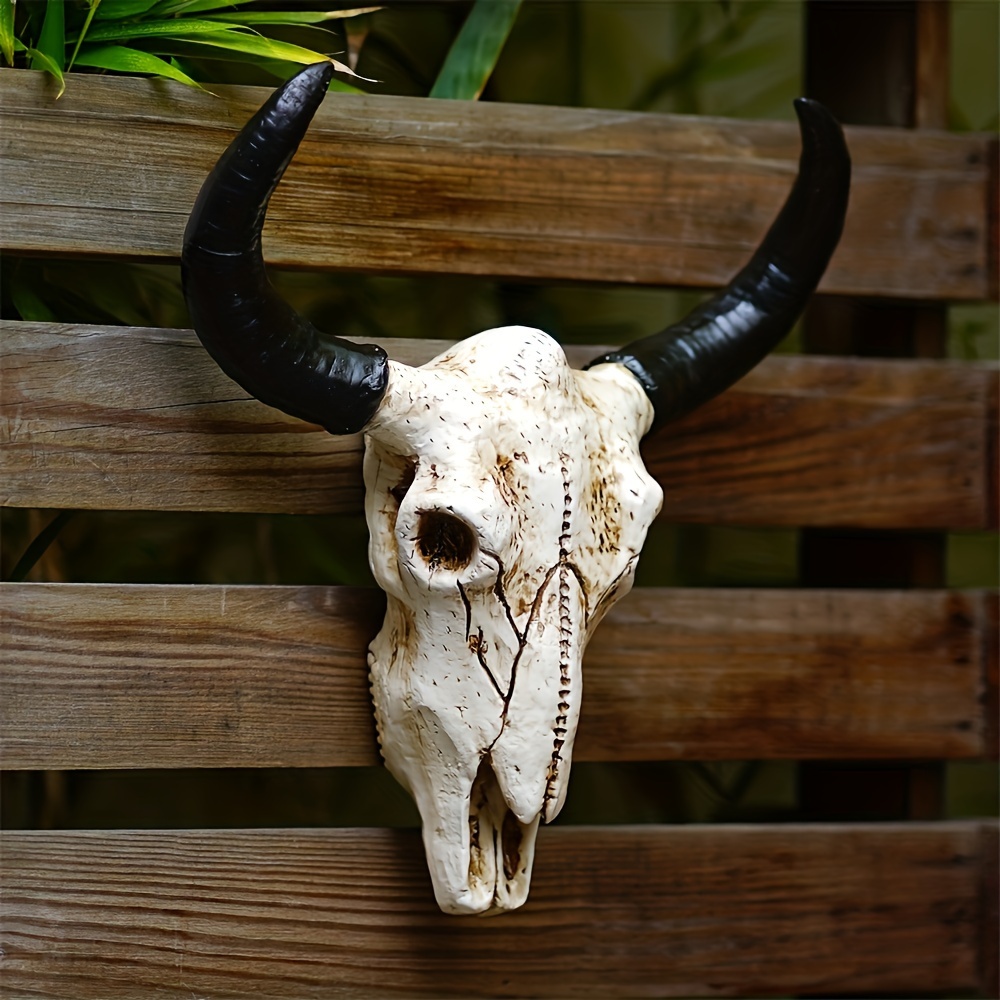 

1pc, Rustic Resin Bull Wall Decor, 3d Animal Skeleton With Realistic Horns, Farmhouse Style Faux Animal For Vintage Home Decor