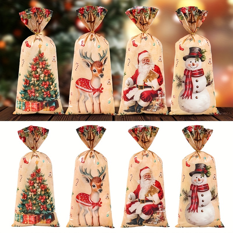 

25/50/100pcs, Christmas Bag, Twist , Snowman Elk Christmas Bag, Bag, , Navidad , Supplies﻿ Bag