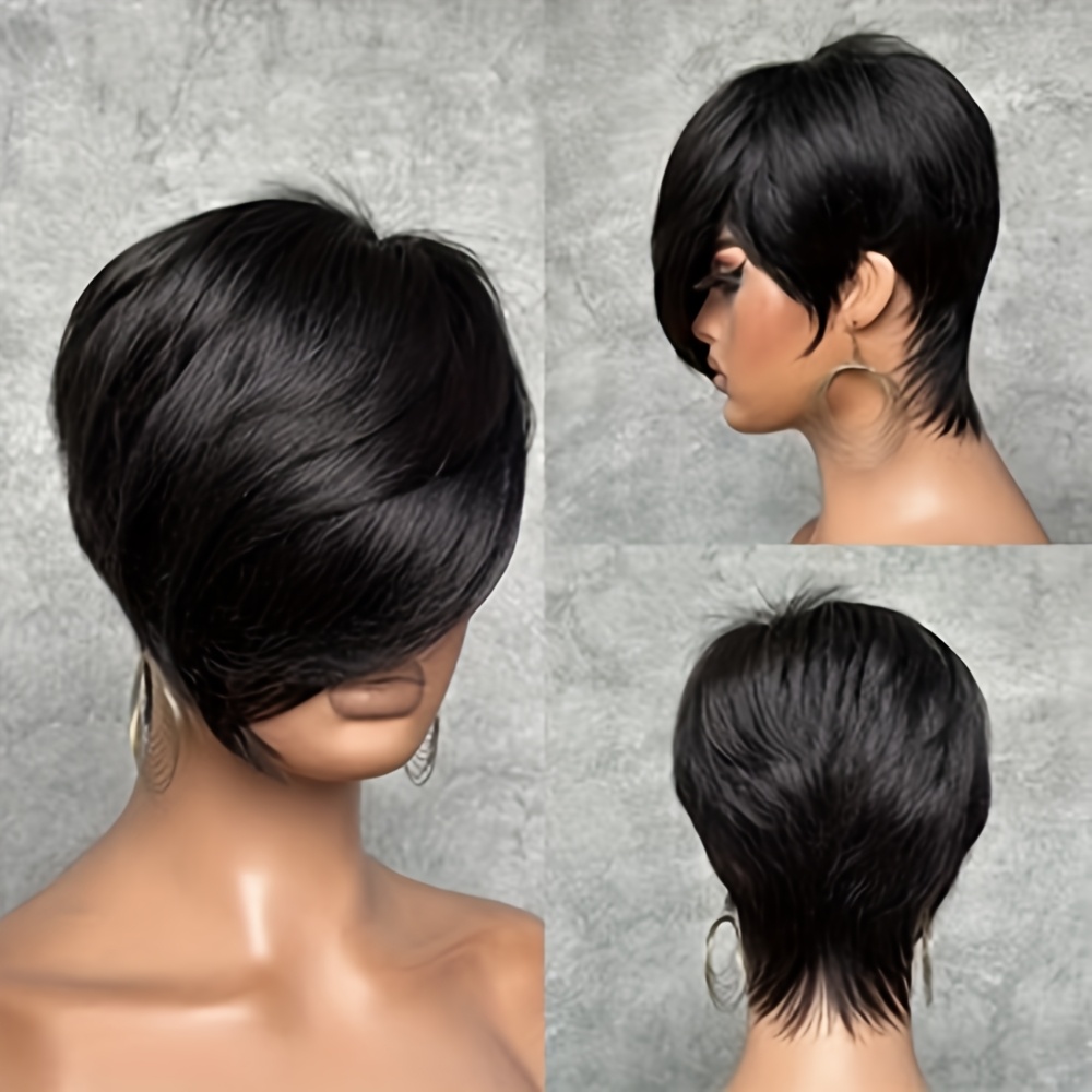 180 density brazilian   human hair wig for women 8 short     bangs   cap machine made straight wig for daily wear cosplay natural look versatile style cosplay accessory comfortable rose cap quick hairstyle change womens fashion Product details 2