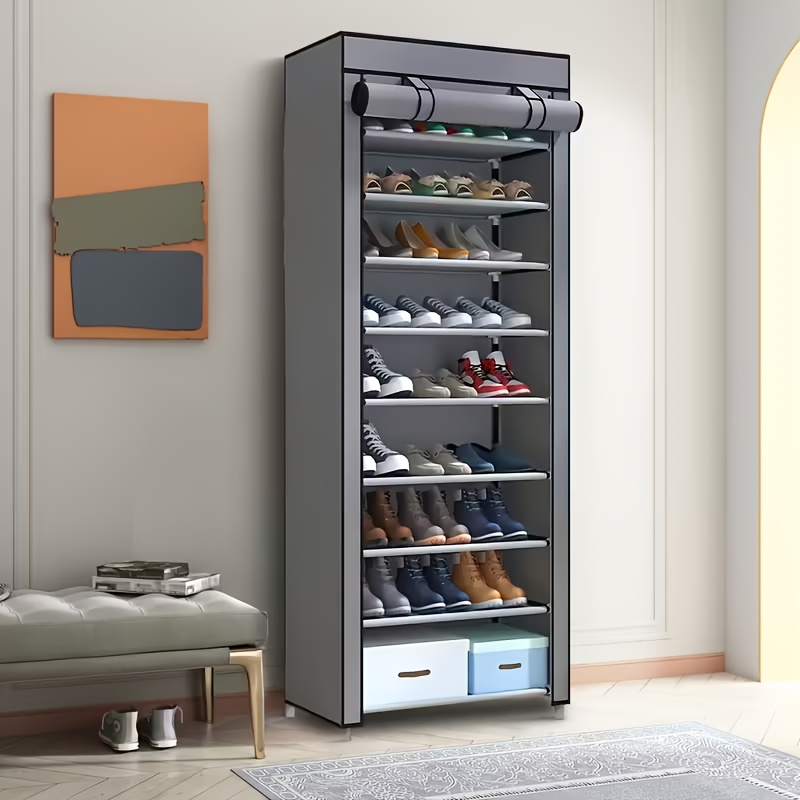 TEMU Un étagère à chaussures multifonctionnelle avec 6/8/10 niveaux, facile à assembler, encombrante, rangement portable, adaptée aux talons hauts et