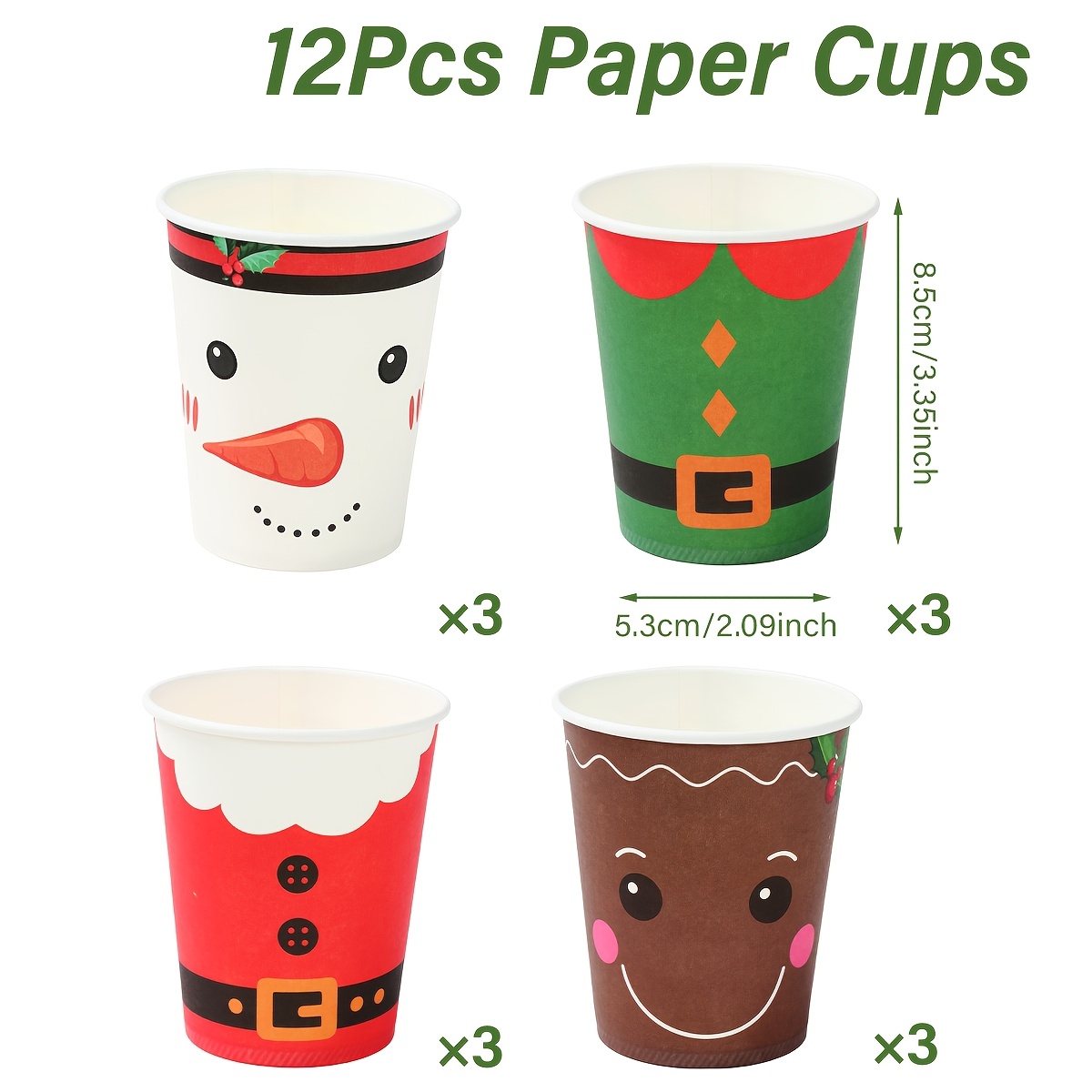 TEMU 12pcs, Disposable Cups, Christmas Paper Cups, Santa Claus Snowman Gingerbread For Man Pattern Disposable Cups, Merry Christmas Decor For Home,